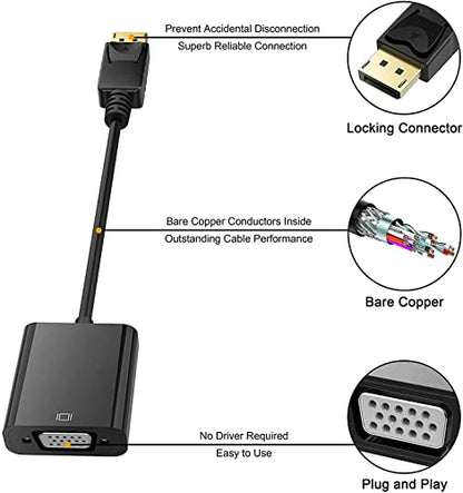 HDMI to VGA Connects Adapter,Gold-Plated HDMI Male to VGA Female Adapter for Computer,Projector, HDTV, Desktop, Laptop, PC, Monitor, Chromebook, Raspberry Pi, Roku, Xbox and More …