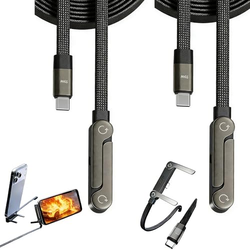 240W Fast Charge Cable with Stand, Built-in Adjustable Phone Holder, 240W PD Super Fast Charging Cable, Braided Durable Type-C Cable with Foldable Stand, 480Mbps Data Sync, 5ft/1.5m (2-Pack) - color: 2-Pack