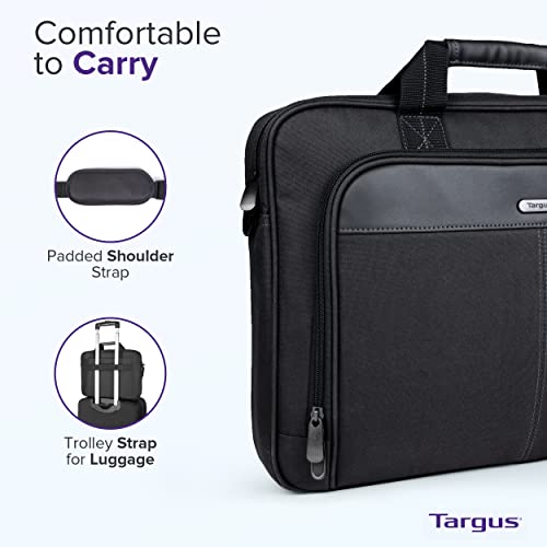 Targus 15-16 Inch Slim Lightweight Laptop Briefcase, Black - Messenger and Shoulder Bag with Padded Compartment and Trolley Strap for 16" Laptops (TCT027US) (Pack of 5) - color: Black, size: 16 inch (Pack of 5)