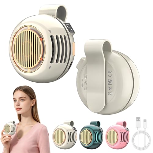 Portable Silent Mini Bladeless Fan Clip On, Small Fan Clip on for Shirt & Waist, 5-Speed Adjustable, Suspended Whirlwind Fan with HD Display Screen, For Outdoor Travel Office(White) - color: White