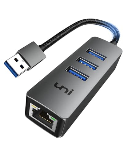 uni USB to Ethernet Adapter, USB 3.0 Hub with 100/1000 Mbps RJ45 Ethernet | Driver Free,Sturdy Aluminum 4-in-1, USB-A to LAN Network Adapter, 1Gbps, Compatible with iMac, PC, Chromebook Laptops