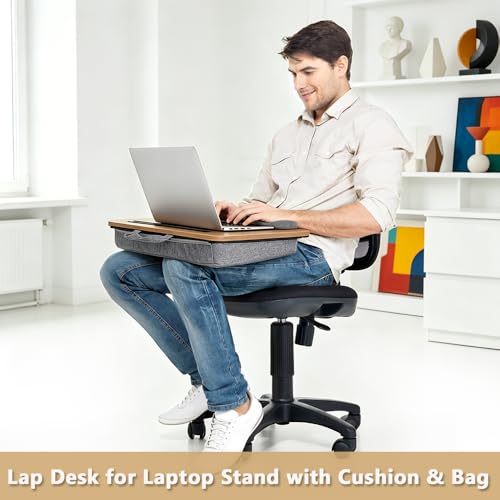 Lap Desk for Bed, Fits 14–17 Inch Laptops | Soft padded suhion,built-in pen slot,compact for bed,couch & travel use - color: Light Wood Color