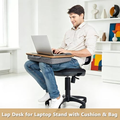 Lap Desk for Bed, Fits 14–17 Inch Laptops | Soft padded suhion,built-in pen slot,compact for bed,couch & travel use - color: Light Wood Color