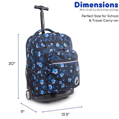 J World New York Sundance Rolling Backpack Girl Boy Roller Bookbag, Night Bloom, 20 X 13 X 9 (H X W X D), RBS-19 NIGHT BLOOM - color: Night Bloom