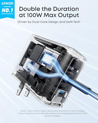 Anker 100W Max USB C Charger, 3-Port GaN Phone Charger with Smart Display | Ultra-Compact Fast Laptop Charger with Touch Control for iPhone 17 Series,iPad,MacBook Pro/Air(Include Cable,Non-Battery) - color: Dark Gray