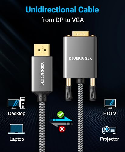 BlueRigger 6FT DisplayPort to VGA Cable - DP to VGA Monitor Cable, Uni-Directional, Male to Male, Compatible with Laptop, Monitor, Desktop, HDTV - size: 6FT, style: DP-VGA