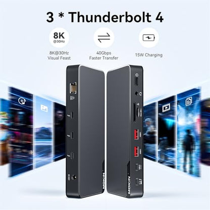 MOKiN Thunderbolt 4 Dock, Laptop Docking Station Dual Monitor, 8k@30hz Hdmi, 3*TB4 Ports 40Gb/s, USB-A/C, 2.5GbE Ethernet, Audio, SD, 85w Power for MacBook,Dell,Lenovo(Thunderbolt Certified)