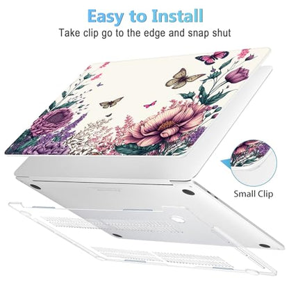 Mektron Designed Case for MacBook Pro 16 Inch A2141 Cover 2019 Release 16" with Liquid Retina Display/Touch ID, Plastic Hard Shell with Keyboard Skin & Screen Protector, Butterfly Flower C077 - color: Butterfly Flower C077