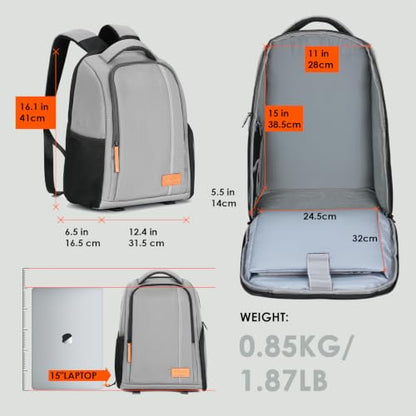 TARION Camera Backpack for Photographers Compact 15L, TB04 Grey | 15 Inch Laptop Compartment, Side Access Quick Draw, Anti-theft Hidden Pocket, Tripod Holder, Rain Cover, Travel-Friendly - color: Grey