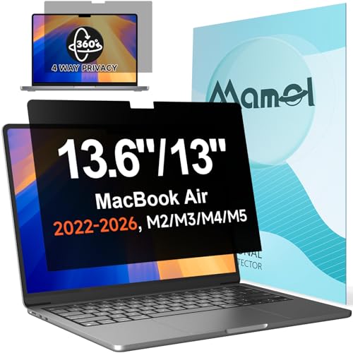 Mamol 360° Privacy Screen for MacBook Air 13.6 & 13 Inch 2022-2026 (M2, M3, M4, M5), Anti Glare Blue Light Filter, Nano No Glue 4 Way Anti Spy Black Protector for Mac Air 13In Laptop Computer - size: MacBook Air 13.6/13 Inch(2022-2026)