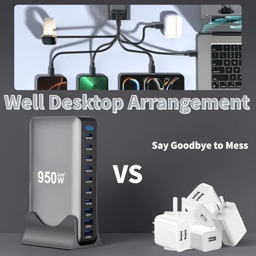 950W USB C Fast Charger Block, 10 Ports GaN IV Pro USB Chagring Station, 140W PD QC HUB for Multiple Devices, Laptop Adapter Compatible with MacBook Pro/Air iPad iPhone Pro Max, Galaxy, Dell, HP - size: 950W-7C3A