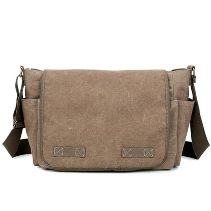 Sechunk Canvas Large Messenger Bag Shoulder bag Cross body bag Crossbody Bag - color: Coffee, size: Large