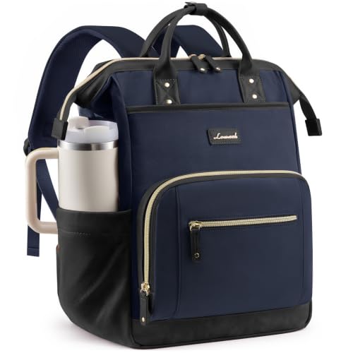 LOVEVOOK Laptop Backpack with Giant Tumbler Holder,15.6 inch Professional Nurse Teacher Backpack Computer Laptop Bag,Cute Travel Backpack Purse Work College Bag,Gifts for Women & Men,Dark blue-Black - color: Dark Blue-black, size: 15.6 Inch