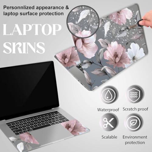 SUPERDANT Laptop Skin Sticker Flower Laptop Decals Personalized Universal Notebook Computer Wrap Vinyl Skin Stickers Cover Art Decal Removable 12-15.6 Inch Waterproof Scratch-Resistant Gifts Gray Pink - color: Gray+Pink