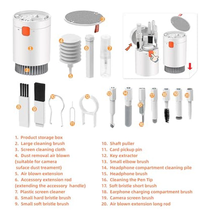 20-in-1 Laptop Phone Screen Earbud Cleaning Kit, Keyboard Cleaner Kit | Keyboard Cleaning Kit with Electronic Cleaning Brush Spray for Airpods Pro,iPad,iPhone Pro,Camera,Computer Cleaning(White) - color: White