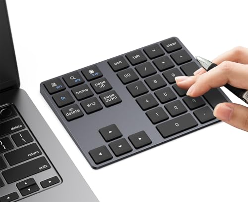 JOYEKY Wireless Number Pad Bluetooth 5.0 & 2.4G Portable Number Keypad for Laptop, USB-C Rechargeable, 34-Keys Bluetooth Numeric Keypad, Compatible with Laptop, Mac, iMac, Tablet, PC Desktop - color: L-black