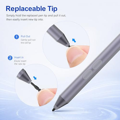 Pen for Surface Pro 11/10/9/8/X, Surface Laptop/Book/Go/Studio, Kobo | Palm Rejection, 1024 Pressure, 2500H Battery Life Active Stylus Pencil for Student Note-Taking & Artist Business Drawing - color: Gray
