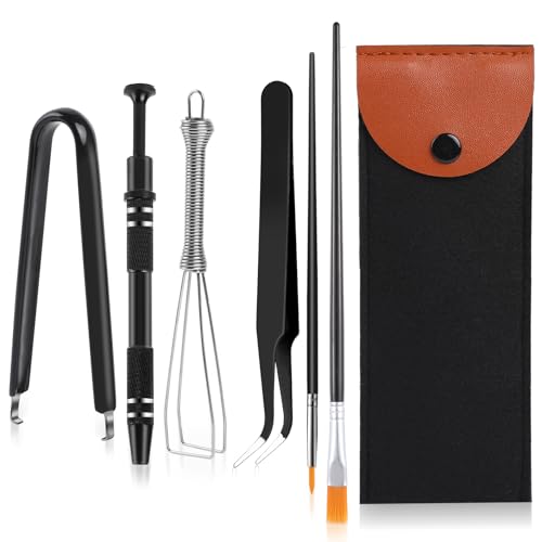Keyboard Remover Tool Kit-6-Piece Set, Switch Puller, Keycap Puller, Lubricating Pen, Cleaning Brush, Tweezers, 4-Jaw Gripper, and Key Cap Pullers for Mechanical Keyboards with Black Felt Bag