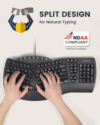 Perixx PERIBOARD-512B Wired Ergonomic Keyboard - Split Keyboard, Wrist Rest, Natural Typing - Wired USB Connectivity - US English - Black - color: Black, style: Wired