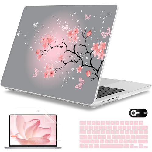 Mektron Case for M5 MacBook Pro 14 inch 2026 Model A3427 A3426 Fit 2025-2021 Model A3434 A3112 M4 A3112 A3401 A3185 M3 A2918 A2992 M2 A2779 M1 A2442 Pro/Max Cover, Butterfly Cherry Blossom - color: Butterfly Cherry Blossom