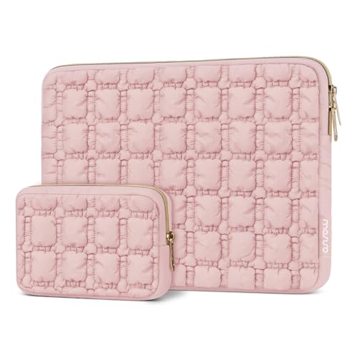 MOSISO Laptop Case 13.3 inch,13-13.3 inch Puffy Laptop Sleeve Carrying Case | Compatible with MacBook Neo/Air 13.6/Pro 13/14, HP Dell ASUS Lenovo, Raised Quilted Grid Computer Bag with Small Case, Pink - color: Pink