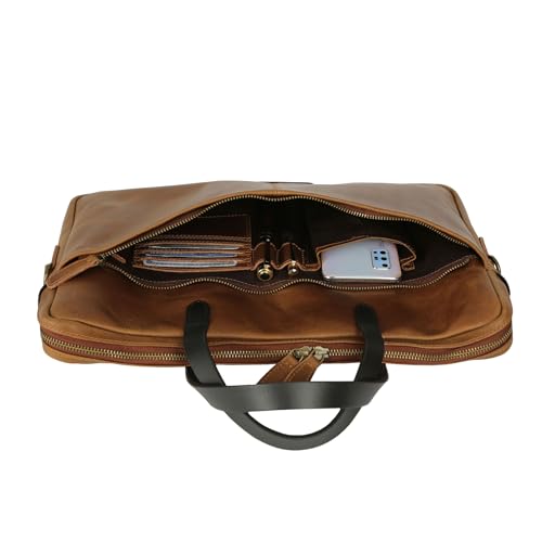 KomalC Leather Laptop Sleeve 15.5" with Trolley Strap, Fits up to 16" Laptop, Slim Office Bag with Shoulder Strap - color: Serena