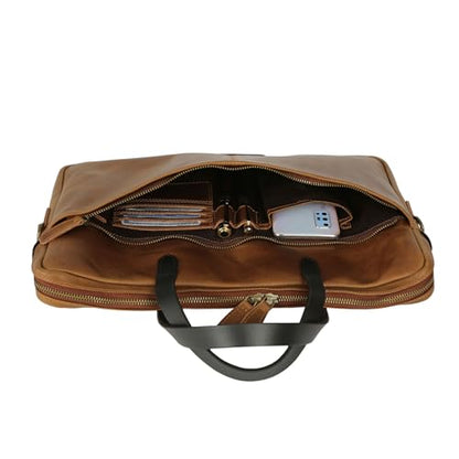 KomalC Leather Laptop Sleeve 15.5" with Trolley Strap, Fits up to 16" Laptop, Slim Office Bag with Shoulder Strap - color: Serena