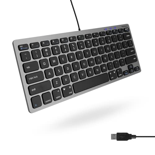 Macally Small USB Wired Keyboard for Mac and Windows - 78 Scissor Keys, 13 Shortcut Compatible Apple Keyboard - Mini Compact USB Computer Keyboard That Saves Space and Looks Great - Space Grey - color: Space Gray
