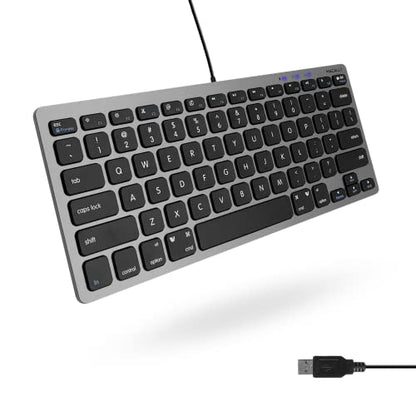Macally Small USB Wired Keyboard for Mac and Windows - 78 Scissor Keys, 13 Shortcut Compatible Apple Keyboard - Mini Compact USB Computer Keyboard That Saves Space and Looks Great - Space Grey - color: Space Gray