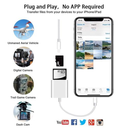 SD Card Reader for iPhone iPad,Micro SD Card Reader Memory Card Reader Plug and Play Trail Camera SD Card Adapter,Simultaneous Charging and Reading - color: Pearl White