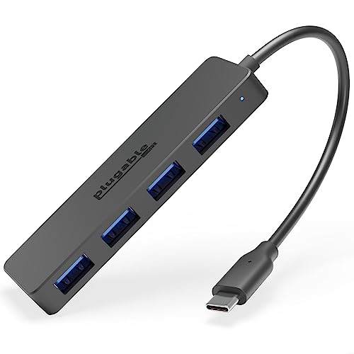 Plugable USB C to USB Adapter Hub, 4 Port USB 3.0 Hub, USB Splitter for Laptop, Compatible with Windows, MacBook Pro/Air, iPad Pro, Surface Pro, Chromebook, Linux, Android, Charging Not Supported - style: USB-C