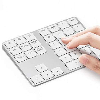 Lekvey Bluetooth Number Pad, Aluminum Rechargeable Wireless Numeric Keypad Slim 34-Keys External Numpad Keyboard Data Entry for Laptop, MacBook, MacBook Air/Pro, iMac, Windows, Surface Pro - Silver - color: White and Silver