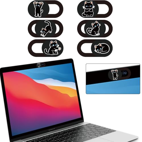 6Pcs 6 Styles Cat Camera Cover Slide Cute Privacy Guard Accessories, 0.04 Inch Ultra Thin Webcam Cover Protector Blocker for Laptop Desktop Computer Tablet Notebook Mini PC Home Office Use - color: Cat Shape