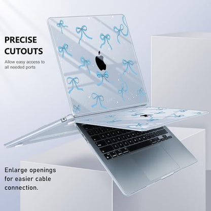 May Chen for MacBook Air 15 inch Case M5 M4 M3 M2 2026 2024-2023, Model A3448 A3241 A3114 A2941, Closes Seamlessly Hard Shell Laptop Cover with Keyboard Cover, Blue Bows P720 - color: Blue Bows P720