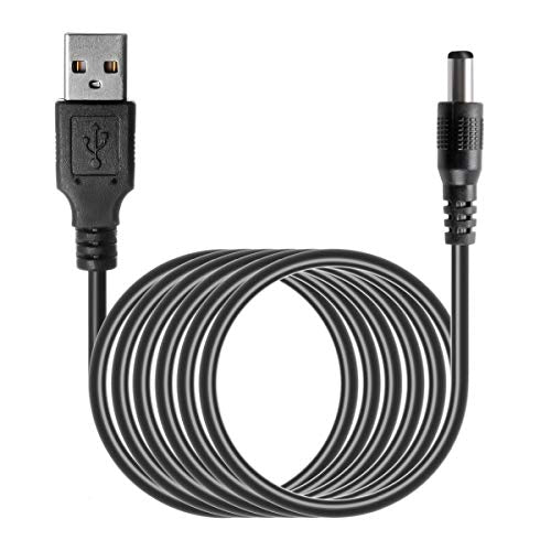 TENINYU USB 2.0 A Male to DC 5.5x2.1mm 5 Volt 24AWG DC Connector Charge Barrel Jack Power Cable Black, 3FT (Max 2.5 Ampere Power Cable, Center PIN Positive),2Pack