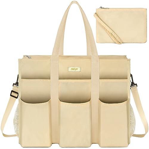 IBFUN Women - Utility Tote Bag with 24 Pockets and Laptop Compartment, Work Tote for Women - color: B2-l-beige, size: Large