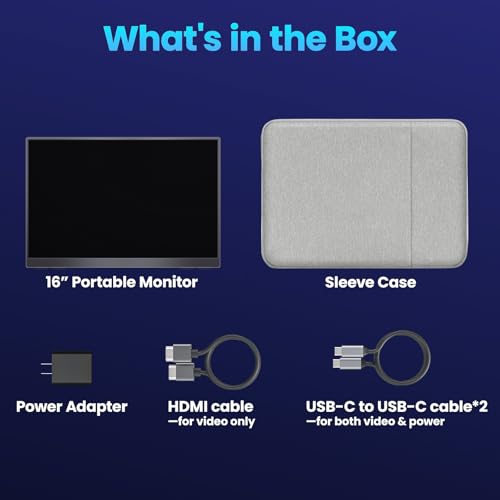 Upperizon Portable Monitor 16 inch 2K QHD 2560X1600 145% sRGB 240 Hz HDR HDMI USB-C Travel Monitor for Laptop MacBook PC Surface PS5 Xbox, External Display with Kickstand & Speakers, VESA Compatible - size: 16 inches