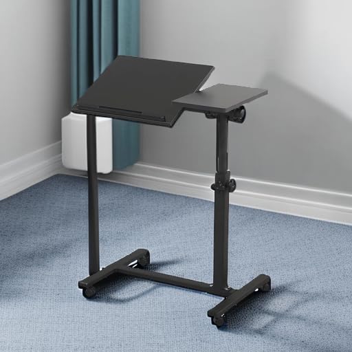 TigerDad Overbed Bedside Desk Mobile Rolling Laptop Stand Tilting Overbed Table with Wheels Height Adjustable Tray Table for Laptop Bed Sofa Side Table, Home & Hospital Use (Black) - color: Black