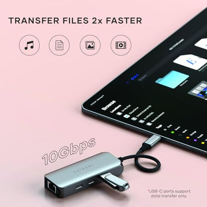 Satechi 4-in-1 USB-C Ethernet Adapter, 2.5 Gbps Speed, Chrome | 3 additional data ports (3.2), for Mac, iPad, Windows, Android, Chrome