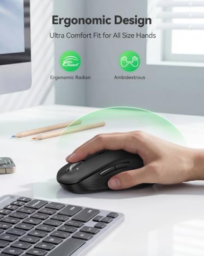 TECKNET Rechargeable Bluetooth Mouse, [ USB + BT5.0 + BT3.0 ] Wireless Mouse, Ergonomic 4-Way Scroll Wheel Computer Mice, 6-Level 4800 DPI Silent Mice, Multi-Device for Computer/Laptop/MacBook (Black) - color: Black