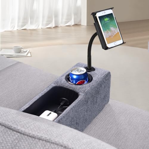 Multifunctional Sofa Armrest, Couch Armrest with Wireless Charge Stand, Removable Couch Caddy with Storage,Including LED Reading Light - color: Navy, size: Fabric-1 CUP