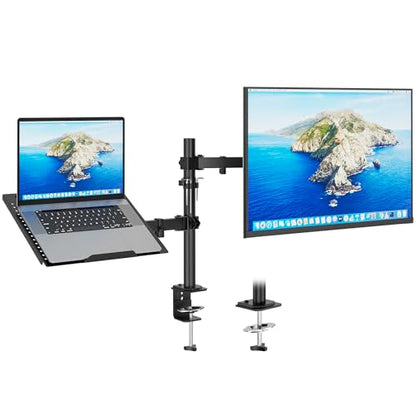 Redbat Monitor and Laptop Mount Stand, Fully Adjustable Monitor Arm with Vented Tray for 13" to 32" LCD Screens and Notebook up to 16", Holds up to 22lbs, VESA Compatible, Dual Mounting Options | Fully Adjustable Monitor Arm with Vented Tray for LCD Scree