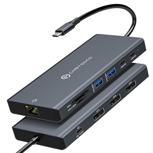 USB C Docking Station 3 Monitors 100W PD 12 in 1 Thunderbolt to Triple Displayport Monitors Docking Station USB C Hub Multiple Adapter, 2xUSB-C 3.2, 2xUSB-A 3.0, SD Card, 1000Mbps Ethernet - color: Light Grey
