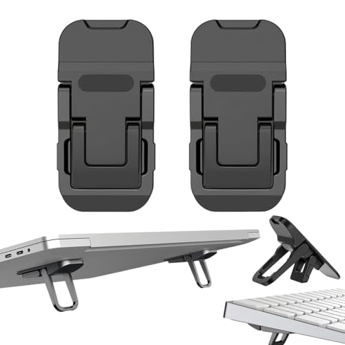 2 Pcs Zinc Alloy Foldable Laptop Stand, Portable Computer Mini Keyboard Riser with 2 Adjustable Angles, Self-Adhesive Invisible Notebook Stand and Keyboard Lift for Desk - color: Black