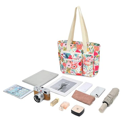 Women Tote Bag With Muti-Pockets,Lightweight Shoulder Bag,Large Capacity Handbag for Travel, Work, Gym - color: Flower