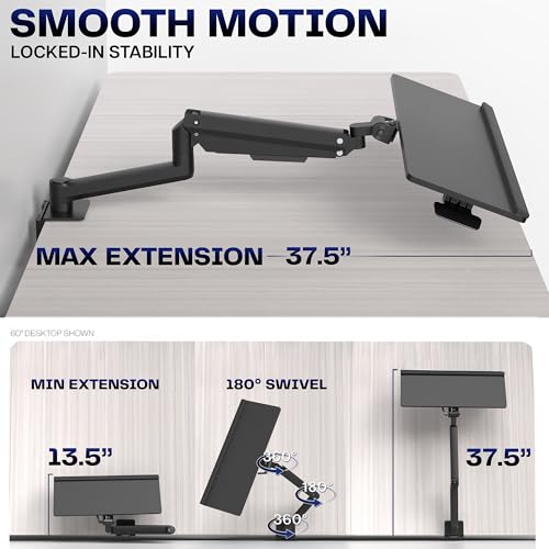 VIVO Sit-Stand 24 Inch Pneumatic Spring Keyboard and Mouse Tray Clamp-on Desk Mount, Counterbalance Height Adjustable Typing Platform, Ergonomic Tilt, Black, MOUNT-KB35CP - size: 37.8” extension, style: Desk Clamp