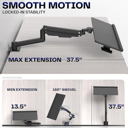 VIVO Sit-Stand 24 Inch Pneumatic Spring Keyboard and Mouse Tray Clamp-on Desk Mount, Counterbalance Height Adjustable Typing Platform, Ergonomic Tilt, Black, MOUNT-KB35CP - size: 37.8” extension, style: Desk Clamp