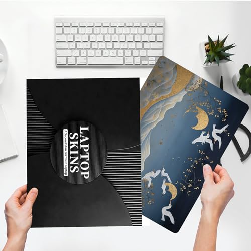 Universal Laptop Skin Sticker with 2 Wrist Pad Skins, Waterproof Scratch Resistant Vinyl Laptop Cover Decal, Cut to Fit for 11–15.6 Inch MacBook HP Dell Lenovo, Crane Golden Cloud - color: Crane Golden Cloud