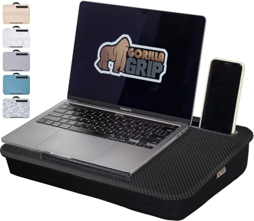 GORILLA GRIP Laptop Lap Desk with Phone Holder, Pillow Cushion Desks Fit Laptops up to 15.6", Tray Ledge Keep Computers in Place, Portable Travel Workstation Essentials for Home, Dorm Room, Black - color: Black