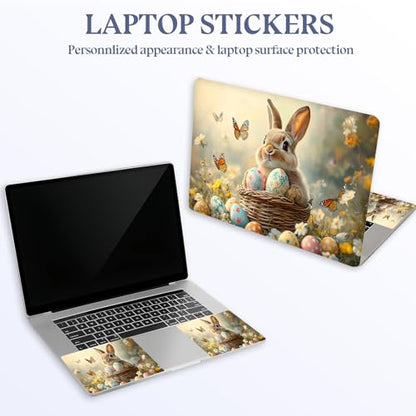 Universal Laptop Skin Sticker Decal,15.6 Inch Laptop Vinyl Cover for 13" 14" 15.6" Laptop,Scratch-Resistant Waterproof Protector Wrap,Reusable with Wrist Pads,Bunny with Eggs and Butterflies - color: Bunny with Eggs and Butterflies